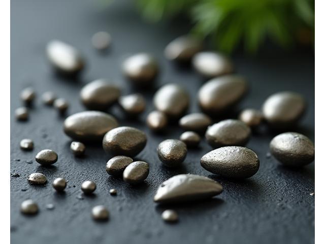 Various lead-free fishing sinkers on a dark, textured surface, with water droplets.
