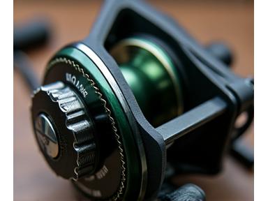 Baitcasting reel with line spool visible